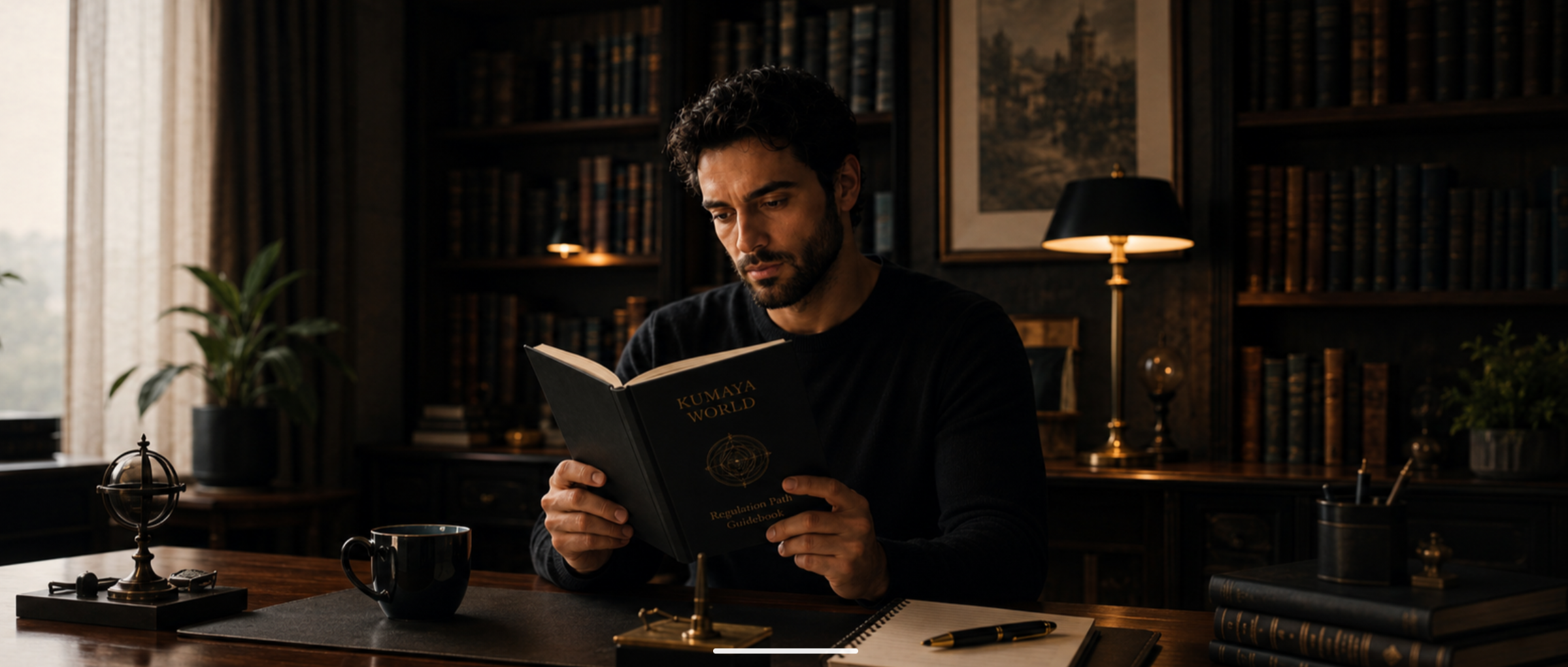 Student reading the Kumaya World guidebook in a library